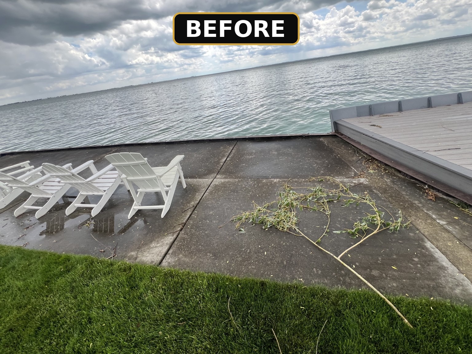 Dirty concrete patio before pressure washing